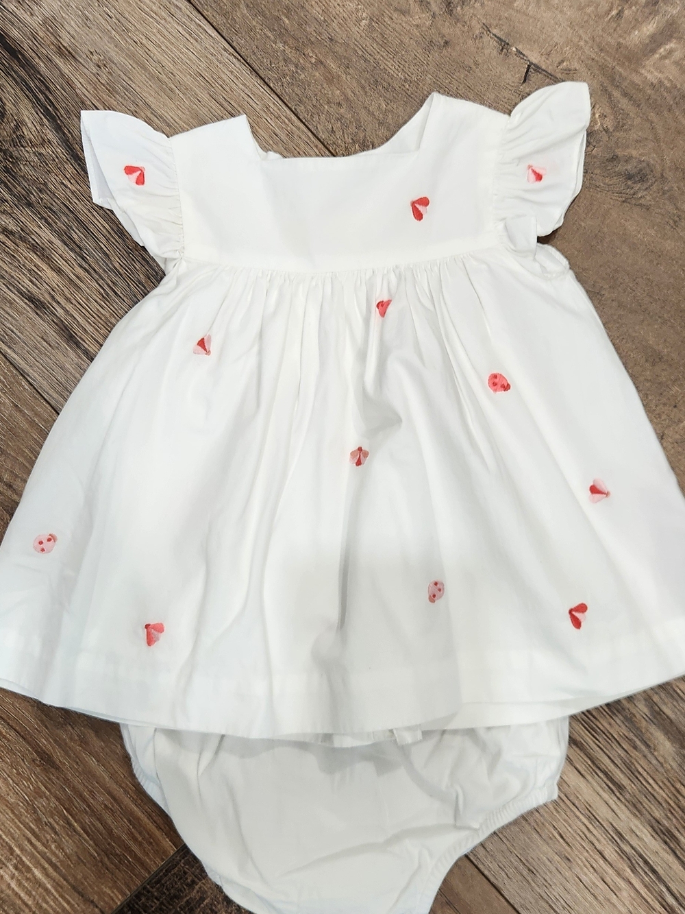 Jacadi White Dress and Bloomers with Pink Heart Embroidery